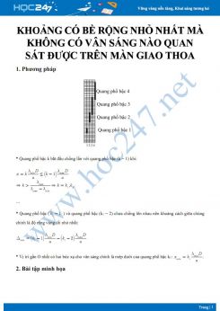 Tìm khoảng bề rộng nhỏ nhất mà không có vân sáng nào quan sát được trên màn giao thoa