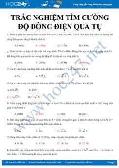 30 bài tập trắc nghiệm Tìm cường độ dòng điện qua tụ có đáp án môn Vật lý 12