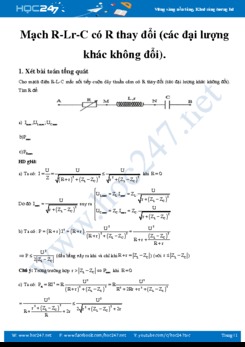 Bài toán tổng quát về mạch điện R-L-C mắc nối tiếp cuộn dây thuần cảm có R thay đổi