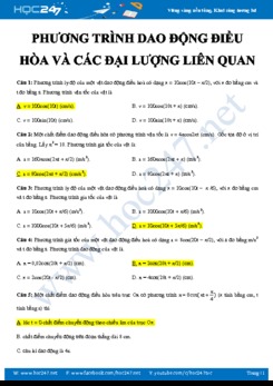 Bài tập trắc nghiệm Vật lý 12 về phương trình Dao động điều hòa và các đại lượng liên quan có đáp án