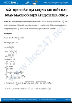 Bài tập Xác định các đại lượng khi biết hai đoạn mạch có điện áp lệch pha môn Vật lý 12