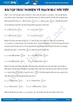 Bài tập trắc nghiệm nâng cao về mạch RLC nối tiếp có lời giải chi tiết năm 2020