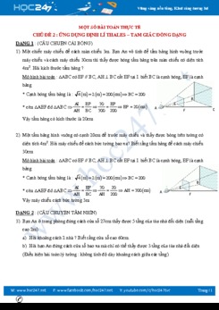 Một số bài toán thực tế liên quan đến tam giác đồng dạng Toán lớp 8