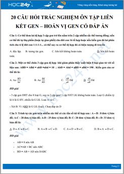 20 Câu hỏi trắc nghiệm ôn tập Liên kết gen - Hoán vị gen Sinh học 12 có đáp án