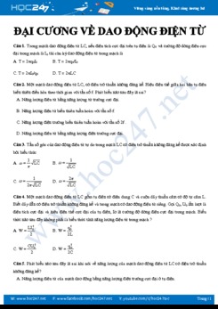 20 câu hỏi trắc nghiệm Đại cương về dao động điện từ môn Vật lý 12 năm 2020