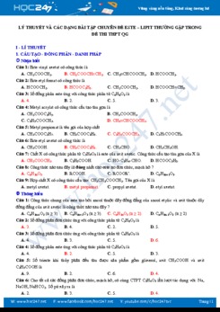 Lý thuyết và các dạng bài tập Chương Este - Lipit thường gặp trong đề thi THPT QG môn Hóa học