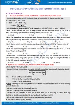 Các dạng bài tập ôn tập Kim loại Kiềm - Kiềm Thổ năm 2020 môn Hóa học 12