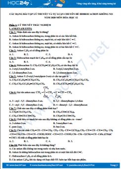 Các dạng bài tập lý thuyết và tự luận chuyên đề Hidrocacbon không no môn Hóa học 12 năm 2020