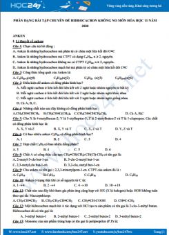 Phân dạng bài tập Chuyên đề Hidrocacbon không no năm 2020 môn Hóa học 11