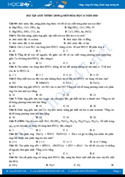 Bài trắc nghiệm chuyên đề axit Nitric (HNO3) môn Hóa học 11 năm 2020