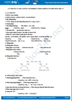 Lý thuyết và bài tập ôn tập Hidrocacbon không no môn Hóa học 11 năm 2020