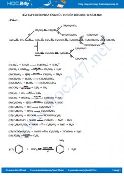 Bài tập chuỗi phản ứng hữu cơ môn Hóa học 12 năm 2020