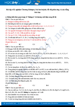 Bài tập trắc nghiệm Chương Halogen, Oxi lưu huỳnh, tốc độ phản ứng và cân bằng hóa học có đáp án