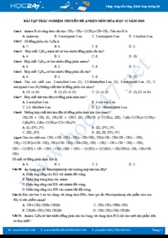 Bài tập trắc nghiệm Chuyên đề Anken môn Hóa học 11 năm 2020