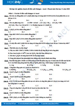 Bài tập trắc nghiêm chuyên đề dẫn xuất Halogen - Ancol - Phenol môn Hóa học 11 năm 2020