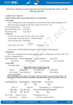 Tóm tắt lý thuyết và các dạng bài tập cơ bản chuyên đề Ancol - Ôn thi THPT QG năm 2020 môn Hóa học