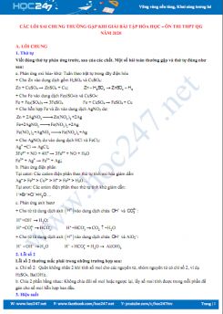 Các lỗi sai chung thường gặp khi giải các bài tập Hóa học - Ôn thi THPT QG năm 2020