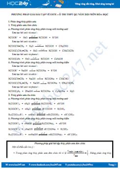 Phương pháp giải bài tập Este - Ôn thi THPT QG năm 2020 môn Hóa học