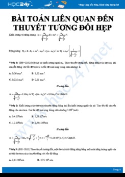 Một số bài toán liên quan đến thuyết tương đối hẹp có lời giải chi tiết môn Vật lý 12