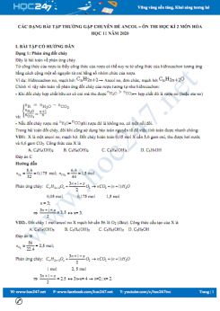 Các dạng bài tập thường gặp chuyên đề Ancol - ôn thi học kì 2 năm 2020 môn Hóa học 11