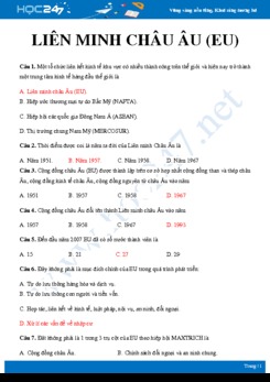 45 Câu hỏi trắc nghiệm ôn tập chủ đề Liên minh Châu Âu (EU) Địa lí 11 có đáp án