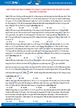 Một số bài tập trắc nghiệm vô cơ hay, khó trong đề thi THPT QG - Ôn thi môn Hóa học năm 2020