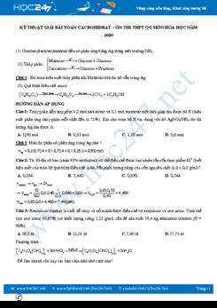 Kỹ thuật giải bài toán Cacbohidrat - Ôn thi THPT QG năm 2020 môn Hóa học