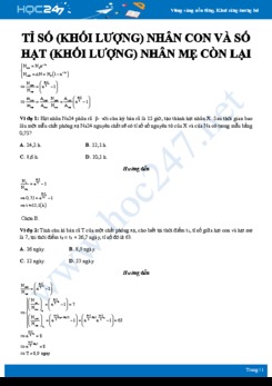 Một số bài tập tính tỉ số (khối lượng) nhân con và số hạt (khối lượng) nhân mẹ trong phóng xạ