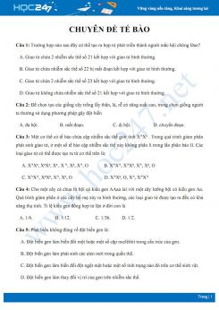 50 Câu hỏi trắc nghiệm ôn tập chuyên đề Sinh học tế bào Sinh học 12 có đáp án