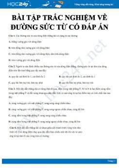 Bài tập trắc nghiệm về đường sức từ có đáp án môn Vật lý 11 năm 2020