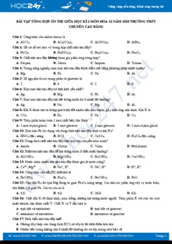 Bài tập tổng hợp ôn thi giữa HK2 năm 2020 môn Hóa học 12 Trường THPT Chuyên Cao Bằng