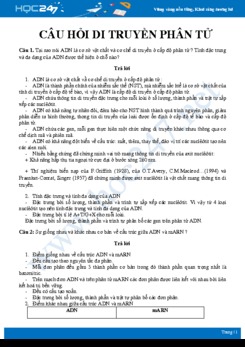 Hướng dẫn giải một số câu hỏi tự luận ôn tập chuyên đề Di truyền phân tử Sinh học 12