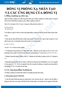 Tài liệu ôn tập về Đồng vị phóng xạ nhân tạo và các ứng dụng của đồng vị phóng xạ