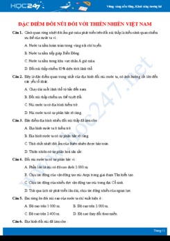 Câu hỏi trắc nghiệm ôn tập chủ đề Ảnh hưởng của các đặc điểm đồi núi đối với thiên nhiên Việt Nam Địa lí 12 có đáp án