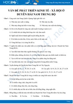 30 Câu hỏi trắc nghiệm ôn tập chủ đề Vấn đề phát triển KTXH ở duyên hải NTB Địa lí 12 có đáp án