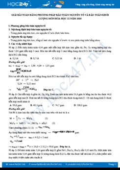 Giải bài toán bằng phương pháp bảo toàn nguyên tố và bảo toàn khối lượng môn Hóa học 12 năm 2020