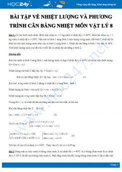 Bài tập về Nhiệt lượng và Phương trình cân bằng nhiệt môn Vật lý 8 có lời giải