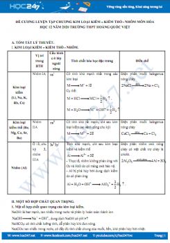 Đề cương luyện tập chương kim loại kiềm - kiềm thổ môn Hóa học 12 năm 2020 Trường THPT Hoàng Quốc Việt