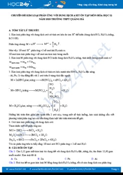 Chuyên đề kim loại tác dụng với axit môn Hóa học 12 năm 2020 Trường THPT Quảng Hà