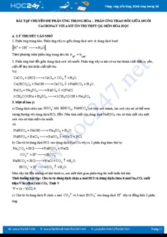 Bài tập chuyên đề phản ứng trung hòa, phản ứng trao đổi giữa muối Cacbonat với axit môn Hóa học 12 năm 2020