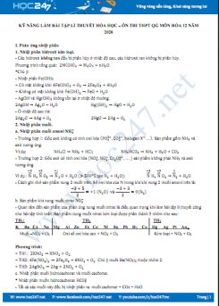 Kỹ năng làm bài tập lý thuyết môn Hóa học - Ôn thi THPT QG năm 2020