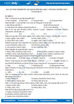 Bài tập trắc nghiệm ôn tập học kì môn Hóa học 11 năm 2020 Trường THPT Cao Bá Quát