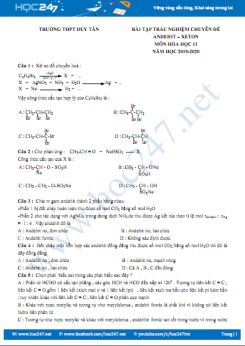 Bài tập chuyên đề Andehit - Xeton môn Hóa học 11 năm 2020 Trường THPT Duy Tân