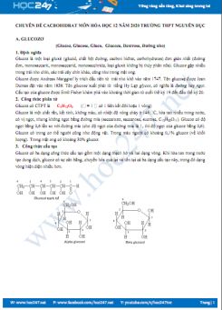 Chuyên đề Cacbohydrat môn Hóa học 12 năm 2020 Trường THPT Nguyễn Dục