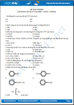 Đề trắc nghiệm Chương 8 Dẫn xuất Halogen - Ancol - Phenol môn Hóa học 11 năm 2020