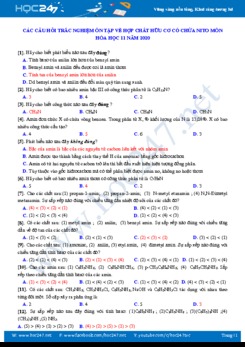 Bộ câu hỏi trắc nghiệm ôn tập về hợp chất hữu cơ có chứa Nito môn Hóa học 11 năm 2020