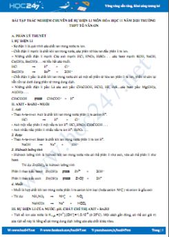 Bài tập trắc nghiệm chuyên đề Sự điện ly môn Hóa học 11 năm 2020 Trường THPT Tô Văn Ơn