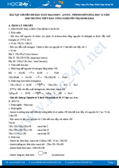 Bài tập chuyên đề dẫn xuất Halogen - Ancol - Phenol môn Hóa học 11 năm 2020 Trường THPT Bán Công Nguyễn Thị Minh Khai