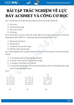 Bài tập trắc nghiệm Vật lý 8 về Lực đẩy Acsimets và Công cơ học năm 2020