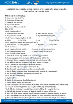 Bộ câu hỏi trắc nghiệm ôn tập Chương Este - Lipit môn Hóa học 12 năm 2020 Trường THPT Phước Vinh